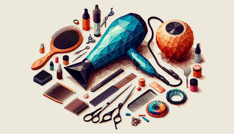 Ein abstraktes Bild das Utensilien des Friseurhandwerks zeigt.